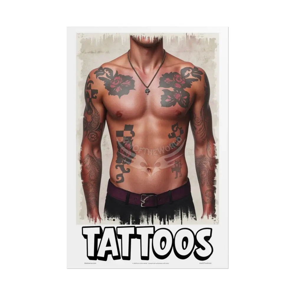 ’Tattoos’ Parlor Shop Sign Tattooed Person - Sexy Tattooed Rolled Poster 20″ x 30″ (Vertical) / Matte Poster