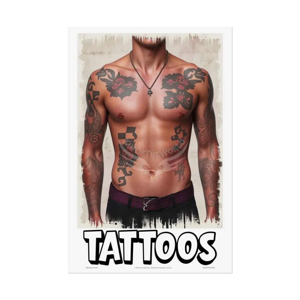 ’Tattoos’ Parlor Shop Sign Tattooed Person - Sexy Tattooed Rolled Poster 20″ x 30″ (Vertical) / Semi Glossy Poster