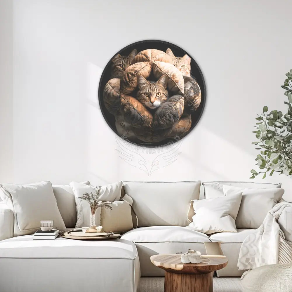 The Cat Pillows are Serious - Large Round Framed Canvas Prints Wall Art 32’’ Wall Art