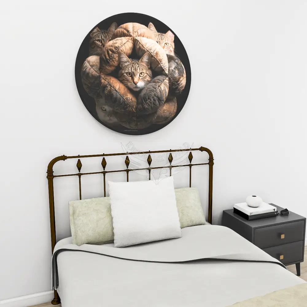 The Cat Pillows are Serious - Large Round Framed Canvas Prints Wall Art 32’’ Wall Art