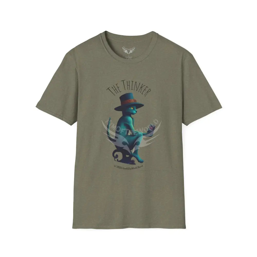 Thinking Cat Tee - Softstyle T-Shirt Heather Military Green / S T-Shirt