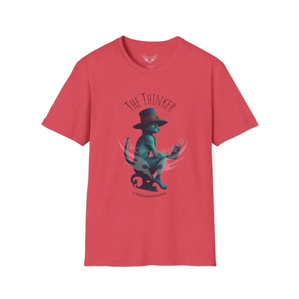 Thinking Cat Tee - Softstyle T-Shirt Heather Red / S T-Shirt