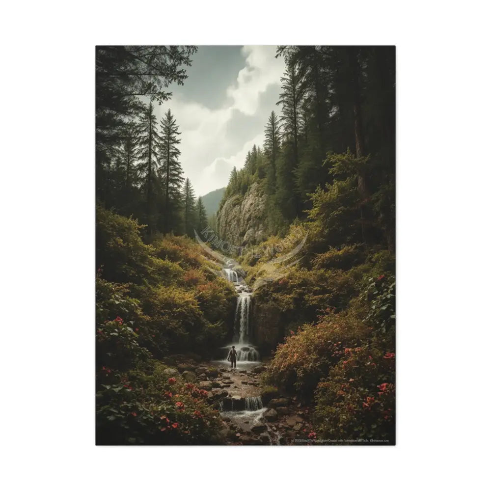 Tree Forest Sanctuary Landscape with Wildflowers Waterfall Giant Florals 30’’ x 40’’ (Vertical) / 1.25’’ Canvas