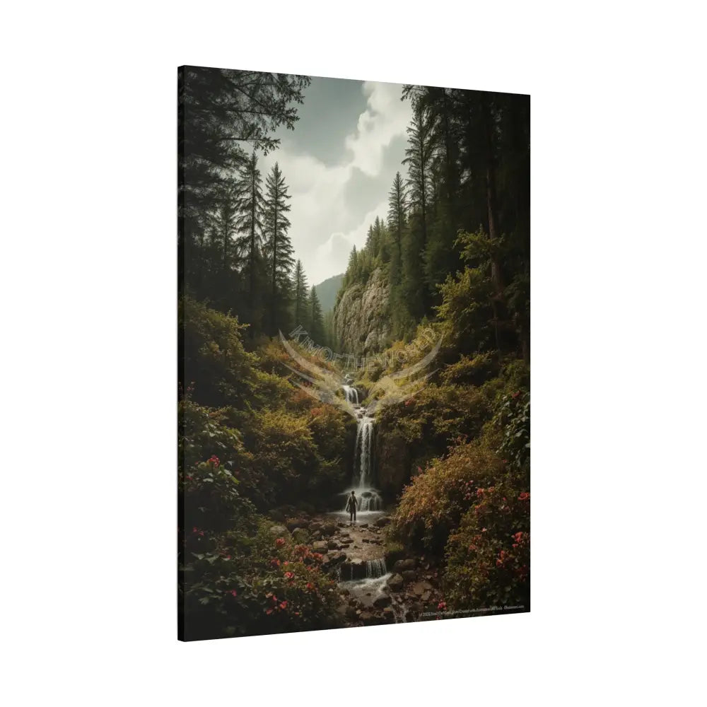 Tree Forest Sanctuary Landscape with Wildflowers Waterfall Giant Florals Canvas