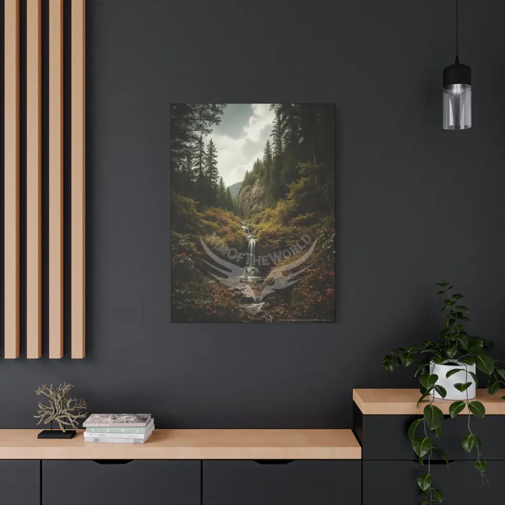 Tree Forest Sanctuary Landscape with Wildflowers Waterfall Giant Florals Canvas