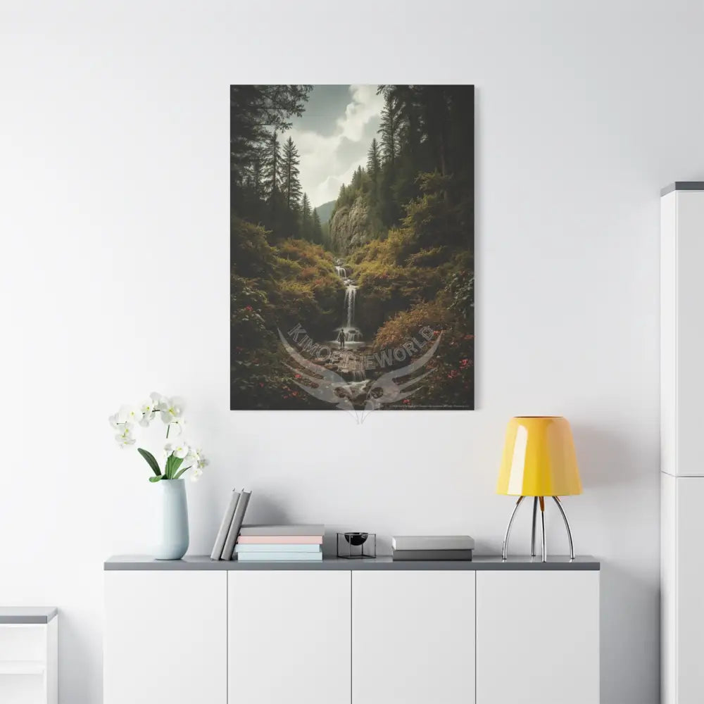 Tree Forest Sanctuary Landscape with Wildflowers Waterfall Giant Florals Canvas