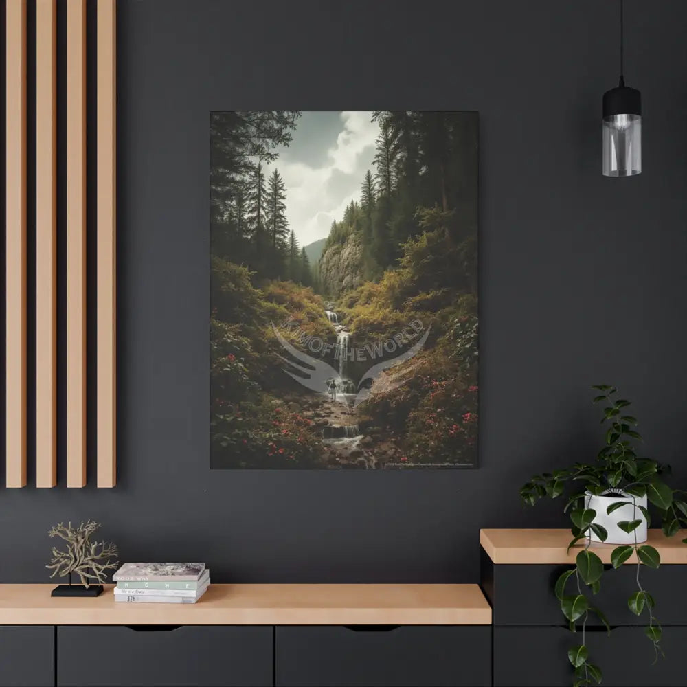 Tree Forest Sanctuary Landscape with Wildflowers Waterfall Giant Florals Canvas