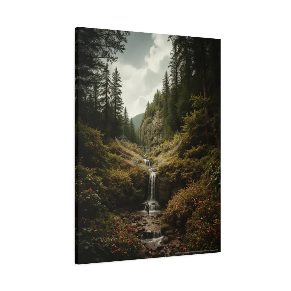 Tree Forest Sanctuary Landscape with Wildflowers Waterfall Giant Florals Canvas