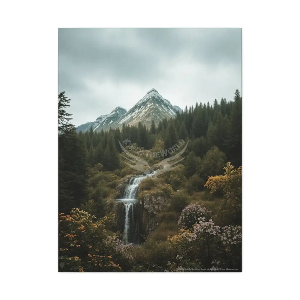 Tree Forest Sanctuary Mountain Waterfall with Wildflowers Waterfall Giant Florals 30’’ x 40’’ (Vertical) / 1.25’’ Canvas
