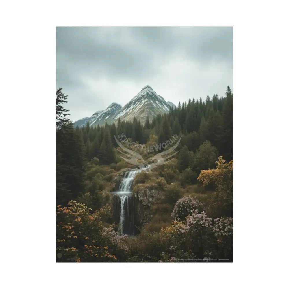 Tree Forest Sanctuary Mountain Waterfall with Wildflowers Waterfall Giant Florals 36’’ x 48’’ (Vertical) / 1.25’’ Canvas