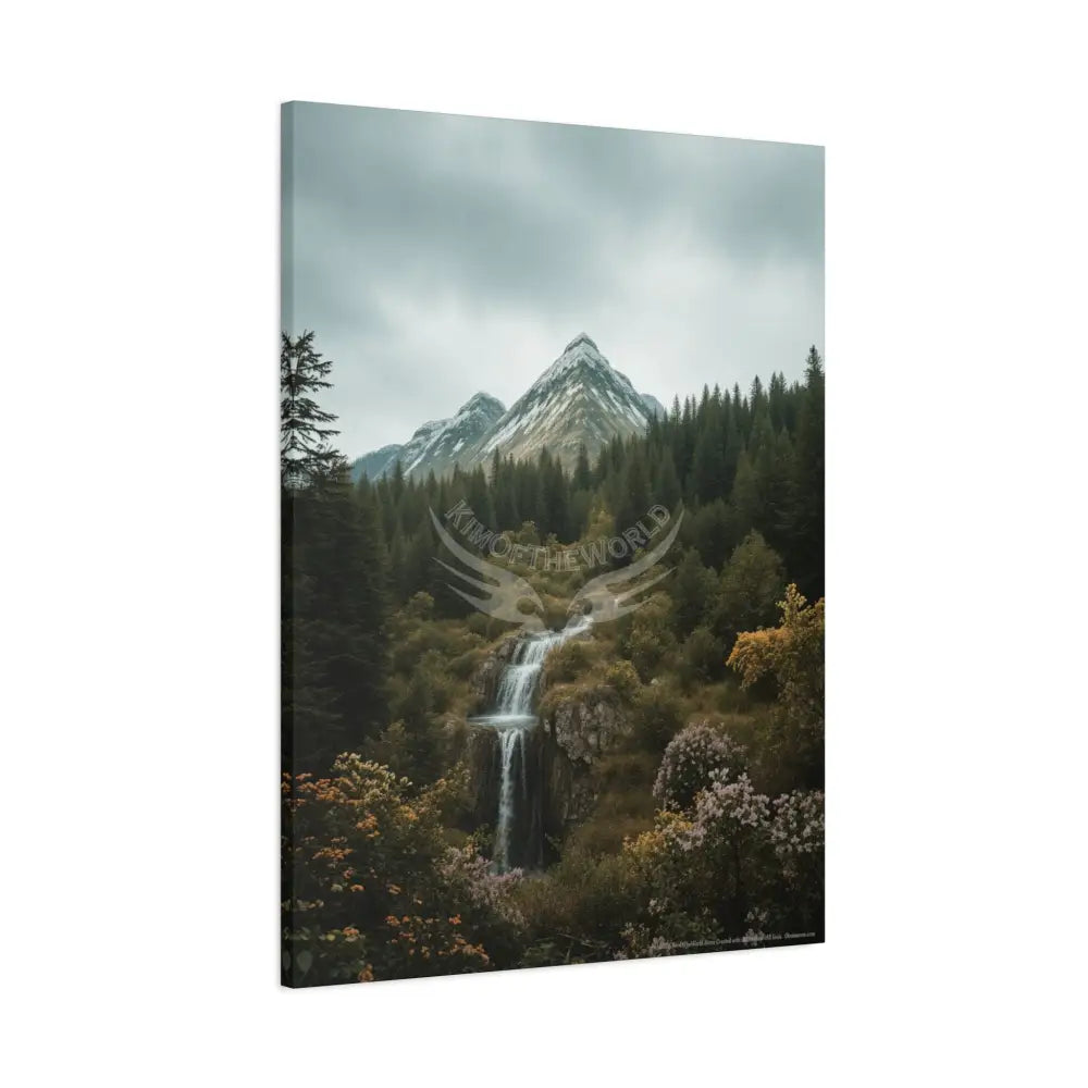 Tree Forest Sanctuary Mountain Waterfall with Wildflowers Waterfall Giant Florals Canvas