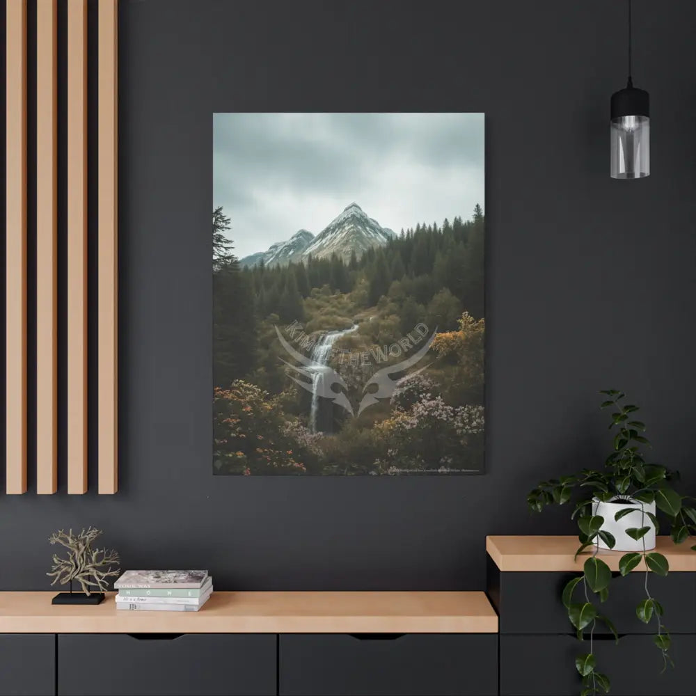 Tree Forest Sanctuary Mountain Waterfall with Wildflowers Waterfall Giant Florals Canvas