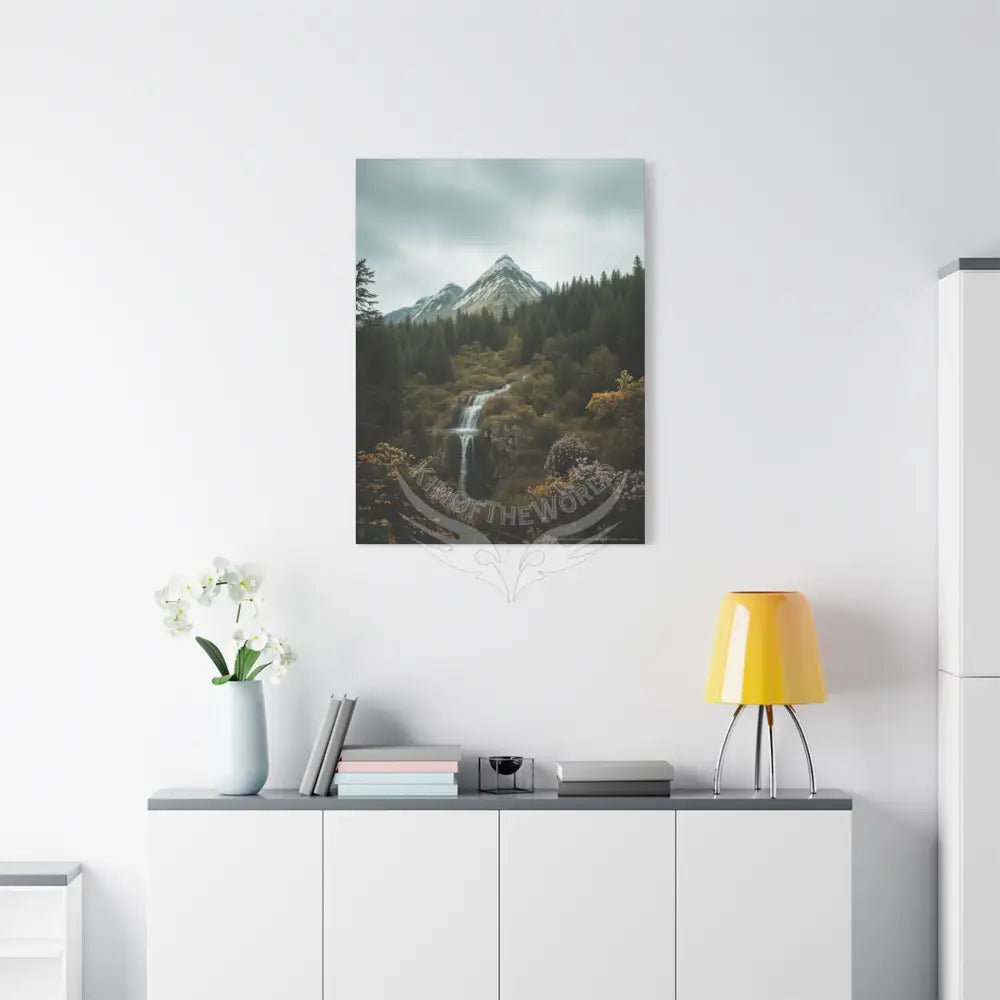 Tree Forest Sanctuary Mountain Waterfall with Wildflowers Waterfall Giant Florals Canvas