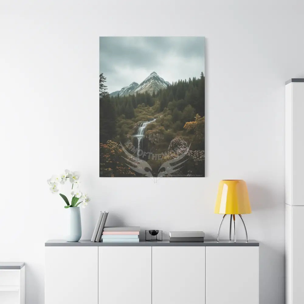 Tree Forest Sanctuary Mountain Waterfall with Wildflowers Waterfall Giant Florals Canvas