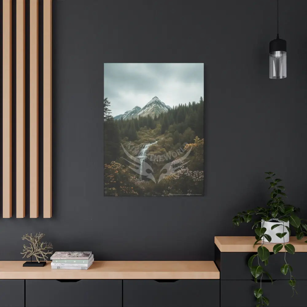 Tree Forest Sanctuary Mountain Waterfall with Wildflowers Waterfall Giant Florals Canvas