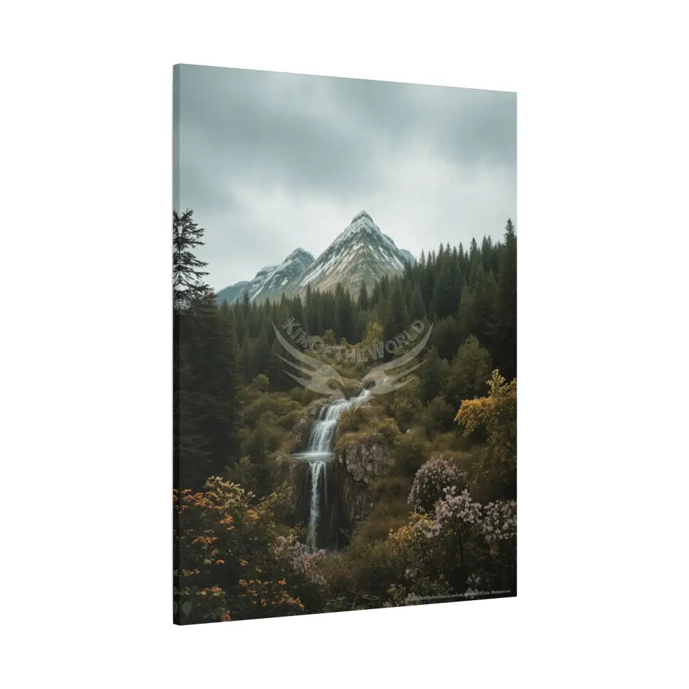 Tree Forest Sanctuary Mountain Waterfall with Wildflowers Waterfall Giant Florals Canvas