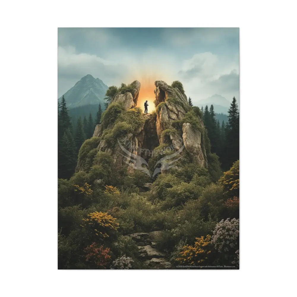 Tree Forest Sanctuary Unusual Landscape with Wildflowers Waterfall Giant Florals 30’’ x 40’’ (Vertical) / 1.25’’ Canvas
