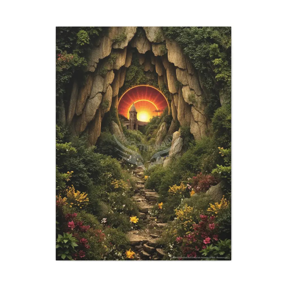 Tree Forest Sanctuary Unusual Landscape with Wildflowers Waterfall Giant Florals 30’’ x 40’’ (Vertical) / 1.25’’ Canvas