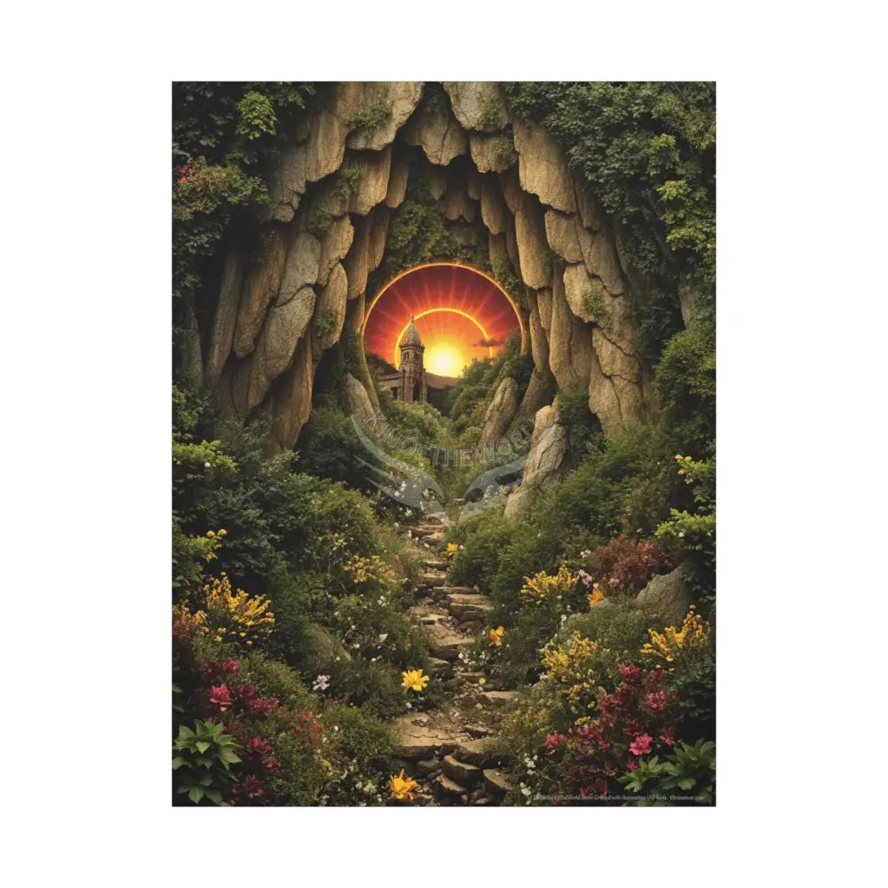 Tree Forest Sanctuary Unusual Landscape with Wildflowers Waterfall Giant Florals 36’’ x 48’’ (Vertical) / 1.25’’ Canvas