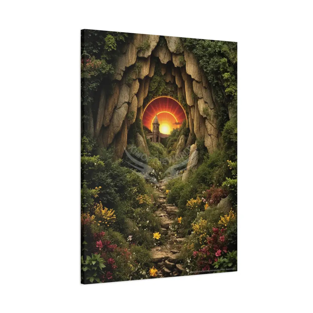 Tree Forest Sanctuary Unusual Landscape with Wildflowers Waterfall Giant Florals Canvas