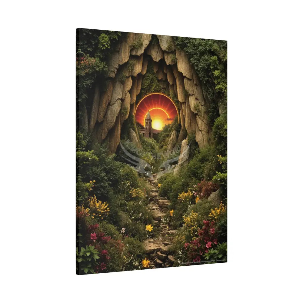 Tree Forest Sanctuary Unusual Landscape with Wildflowers Waterfall Giant Florals Canvas