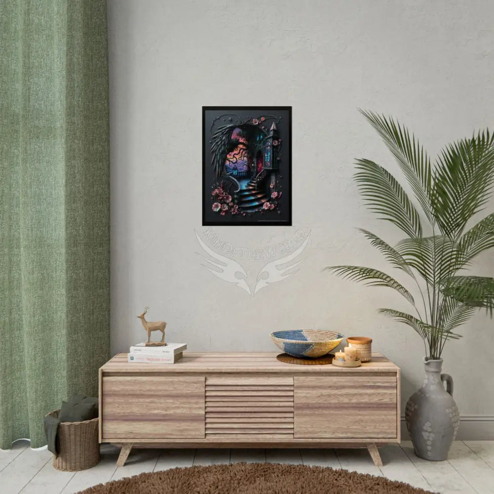 Trippy 3D Dark Oceanview Stair Floral Vaporwave Gothic Scene - Rolled Poster Poster