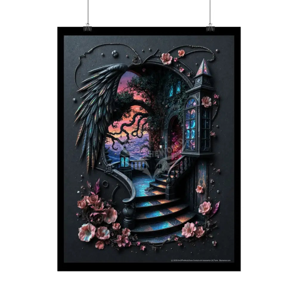 Trippy 3D Dark Oceanview Stair Floral Vaporwave Gothic Scene - Rolled Poster Poster