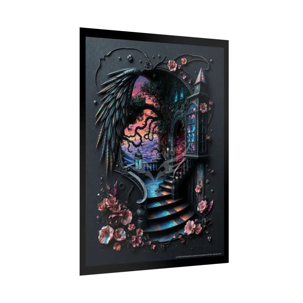 Trippy 3D Dark Oceanview Stair Floral Vaporwave Gothic Scene - Rolled Poster Poster