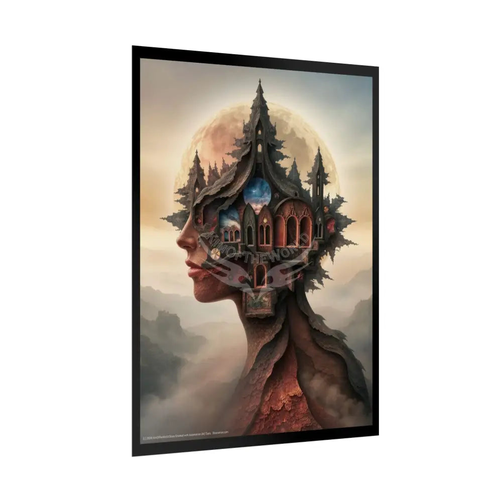 Trippy 3D Double Exposure Floral Gothic Moon is in her Soul Scene - Rolled Poster Poster
