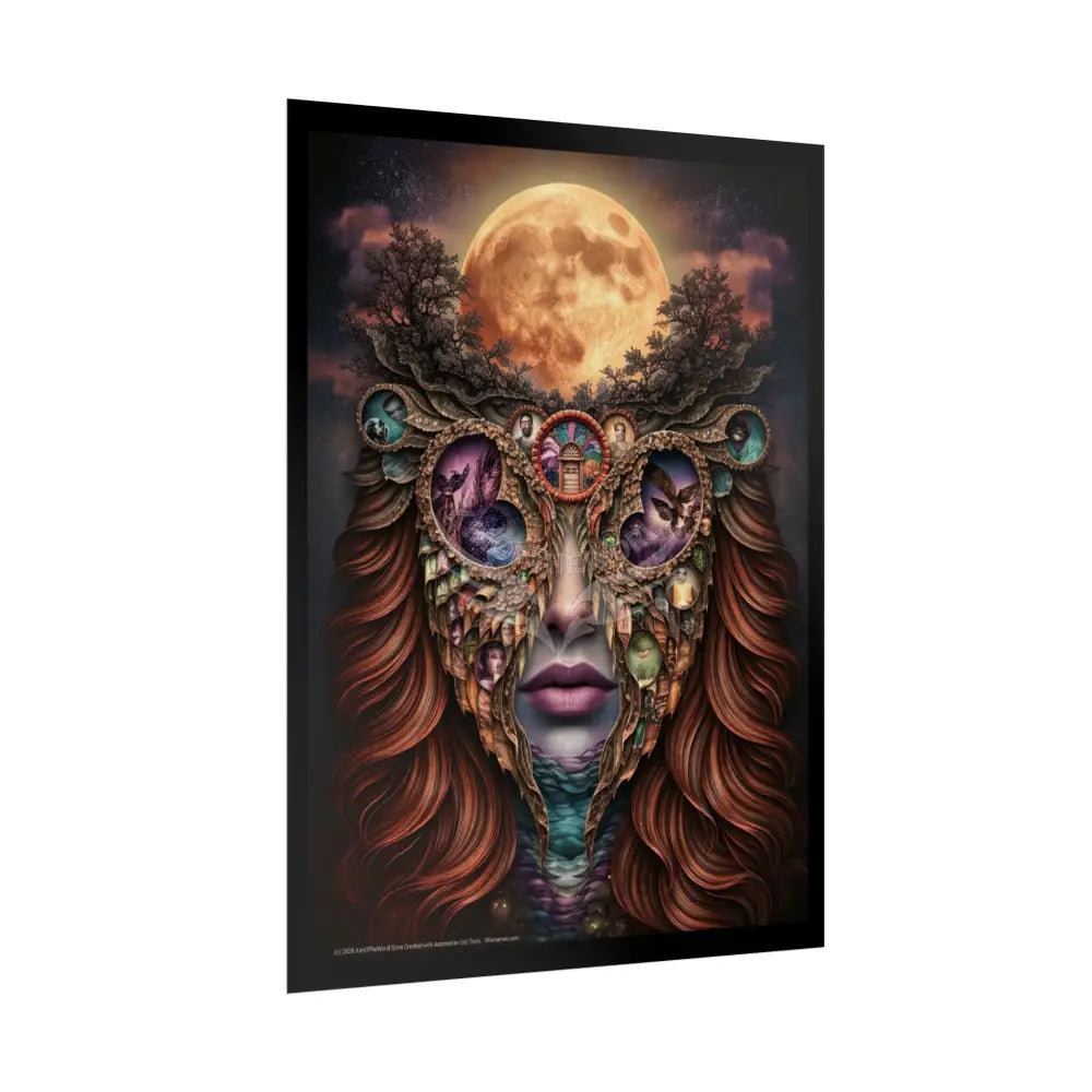 Trippy 3D Double Exposure Floral Gothic Moon is in her Soul Scene - Rolled Poster Poster
