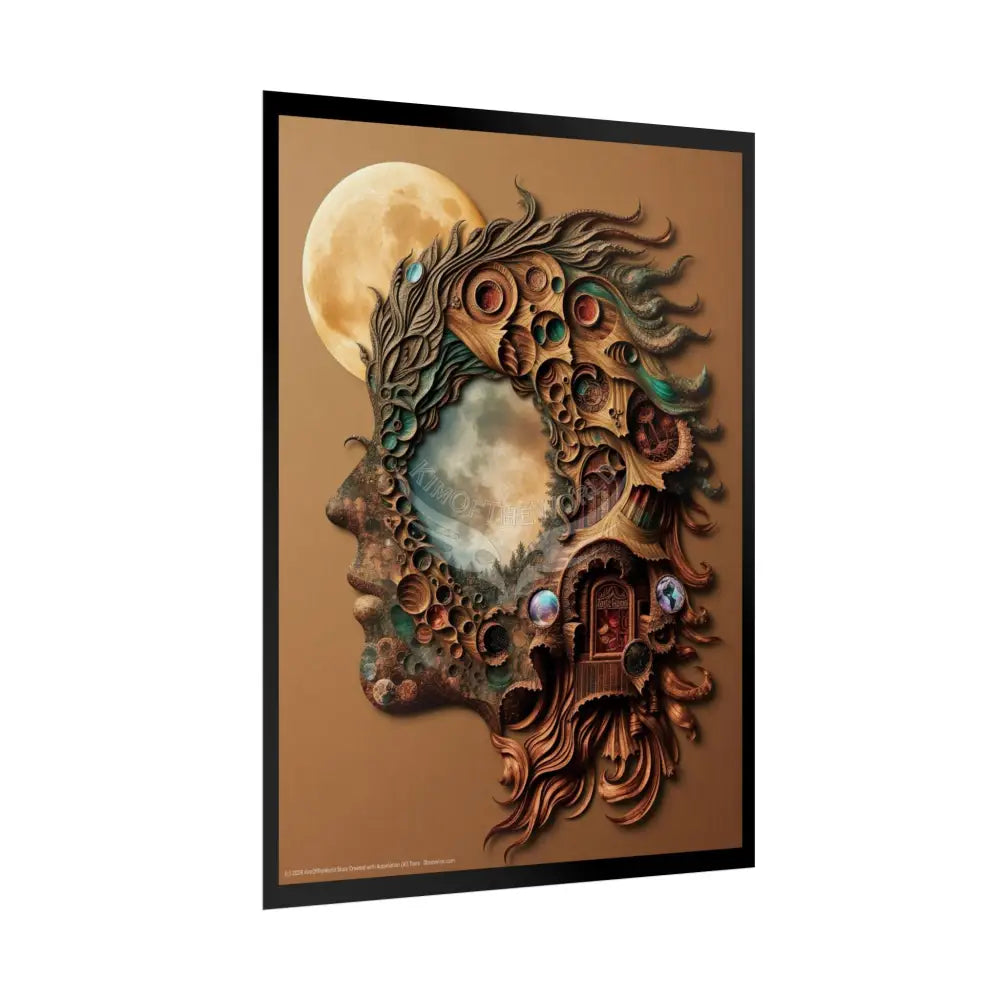 Trippy 3D Double Exposure Floral Gothic Moon is in her Soul Scene - Rolled Poster Poster