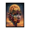 Trippy 3D Double Exposure Floral Gothic Moon is in her Soul Scene - Rolled Poster 18″ x 24″ (Vertical) / Semi Glossy