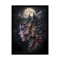Trippy 3D Double Exposure Floral Gothic Moon is in her Soul Scene - Rolled Poster 18″ x 24″ (Vertical) / Semi Glossy