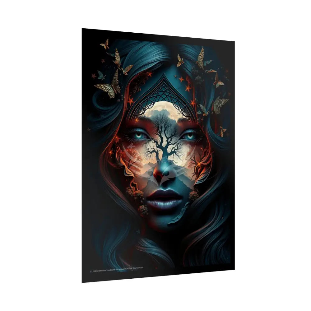 Trippy 3D Double Exposure Floral Gothic Moon is in her Soul Scene - Rolled Poster Poster