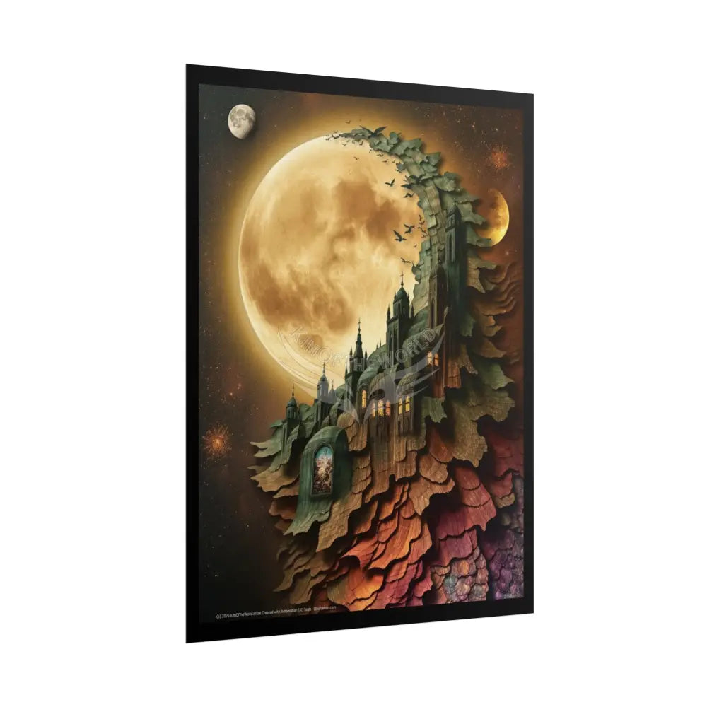 Trippy 3D Double Exposure Floral Gothic Moon is in her Soul Scene - Rolled Poster Poster