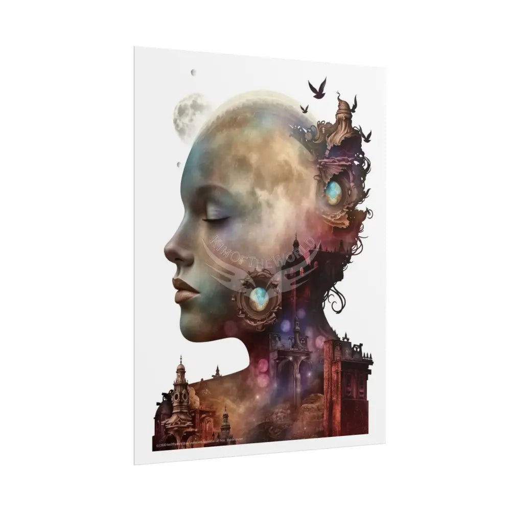 Trippy 3D Double Exposure Floral Gothic Moon is in her Soul Scene - Rolled Poster Poster
