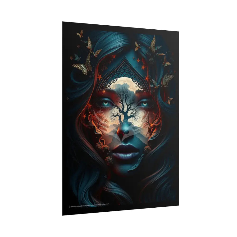 Trippy 3D Double Exposure Floral Gothic Moon is in her Soul Scene - Rolled Poster Poster