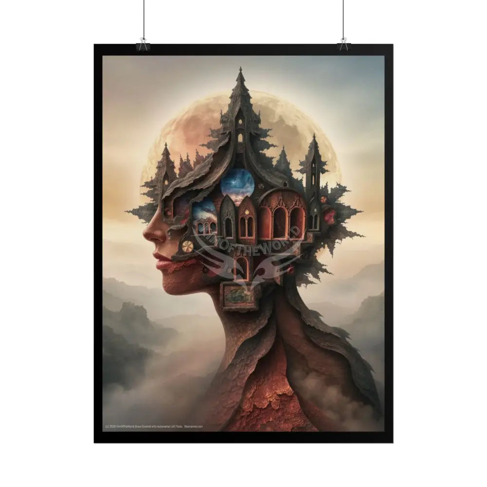 Trippy 3D Double Exposure Floral Gothic Moon is in her Soul Scene - Rolled Poster Poster
