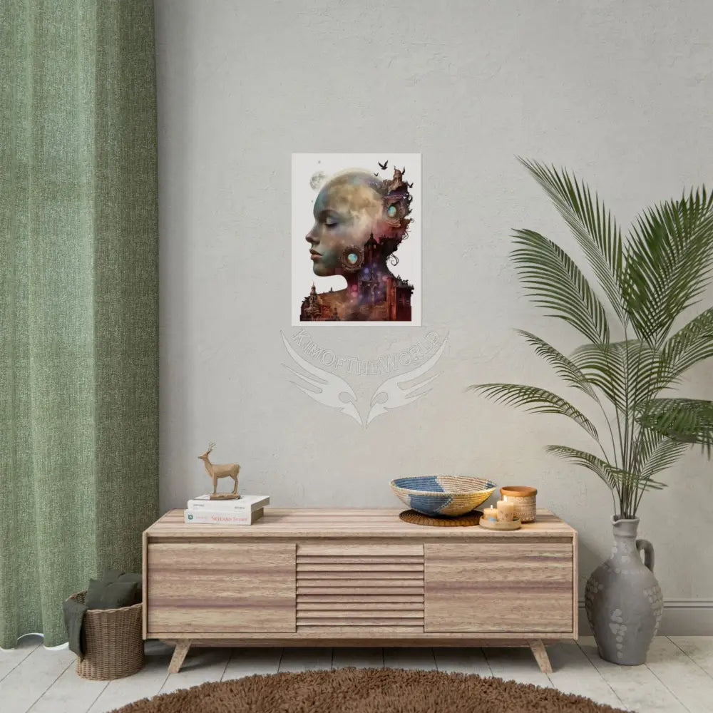 Trippy 3D Double Exposure Floral Gothic Moon is in her Soul Scene - Rolled Poster Poster