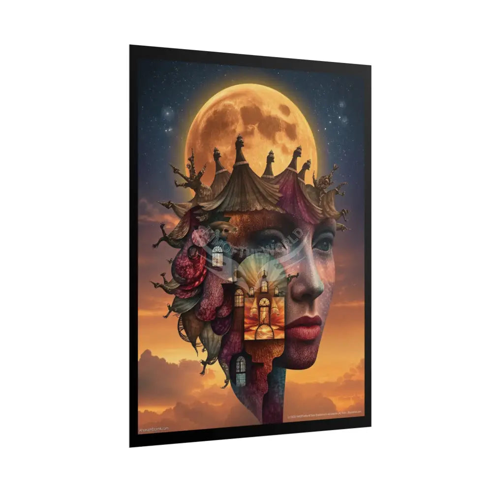 Trippy 3D Double Exposure Floral Gothic Moon is in her Soul Scene - Rolled Poster Poster
