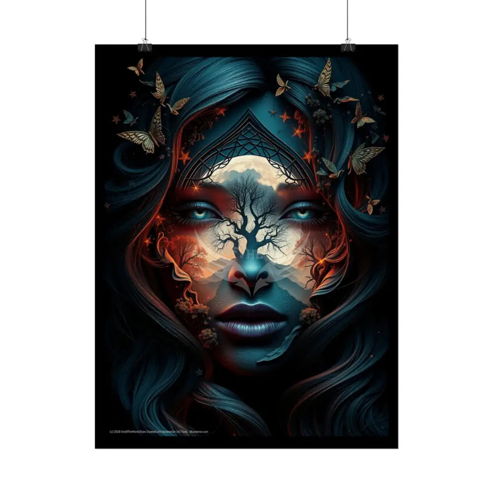Trippy 3D Double Exposure Floral Gothic Moon is in her Soul Scene - Rolled Poster Poster