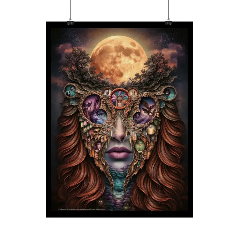Trippy 3D Double Exposure Floral Gothic Moon is in her Soul Scene - Rolled Poster Poster