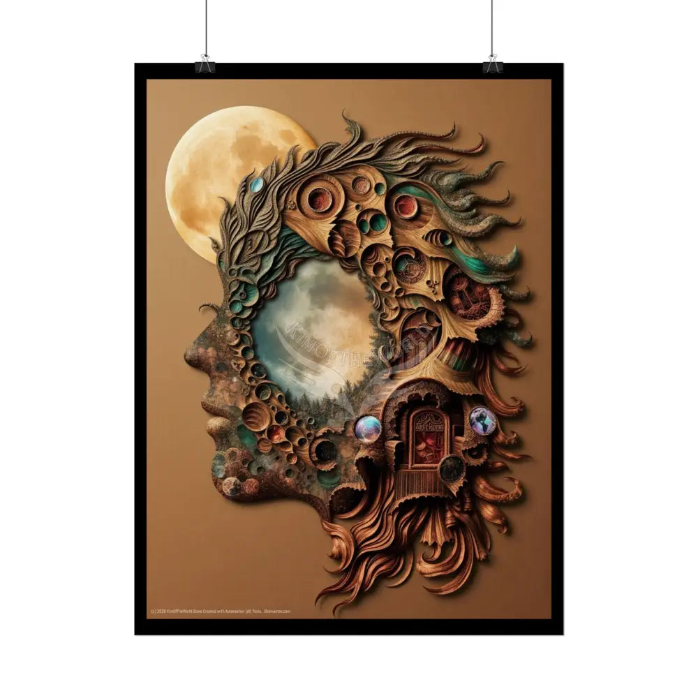 Trippy 3D Double Exposure Floral Gothic Moon is in her Soul Scene - Rolled Poster Poster