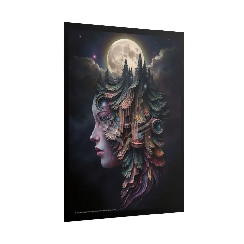 Trippy 3D Double Exposure Floral Gothic Moon is in her Soul Scene - Rolled Poster Poster
