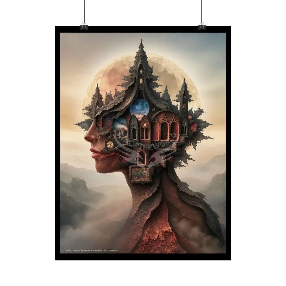 Trippy 3D Double Exposure Floral Gothic Moon is in her Soul Scene - Rolled Poster Poster