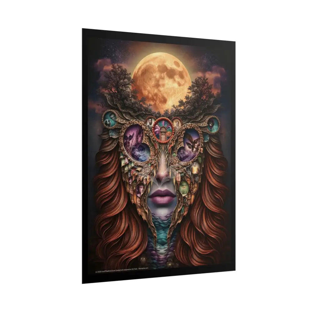Trippy 3D Double Exposure Floral Gothic Moon is in her Soul Scene - Rolled Poster Poster