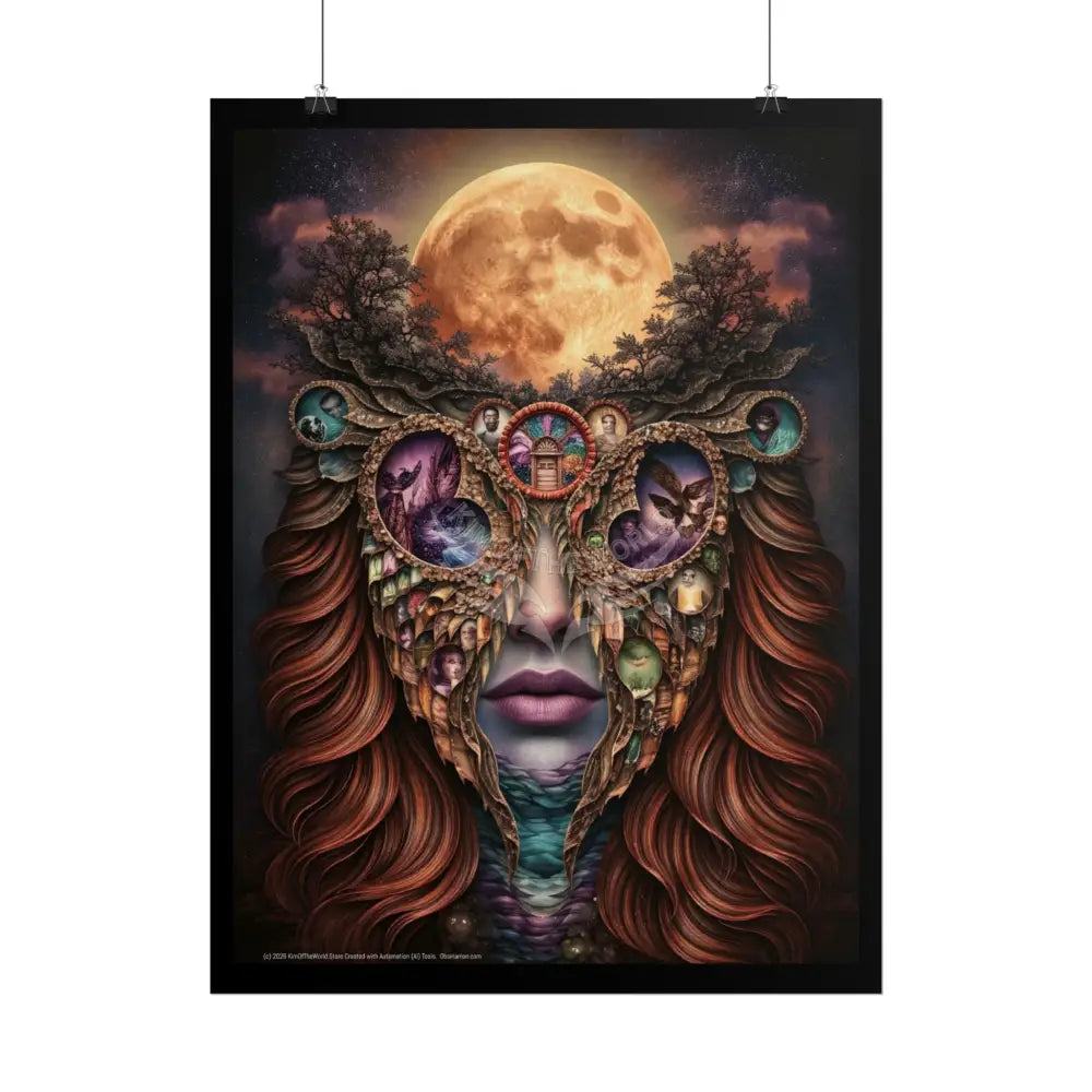 Trippy 3D Double Exposure Floral Gothic Moon is in her Soul Scene - Rolled Poster Poster