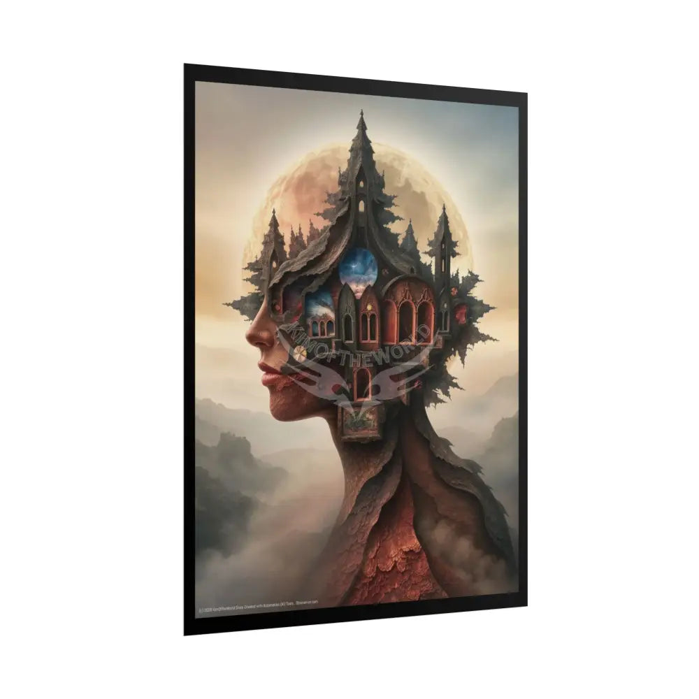 Trippy 3D Double Exposure Floral Gothic Moon is in her Soul Scene - Rolled Poster Poster