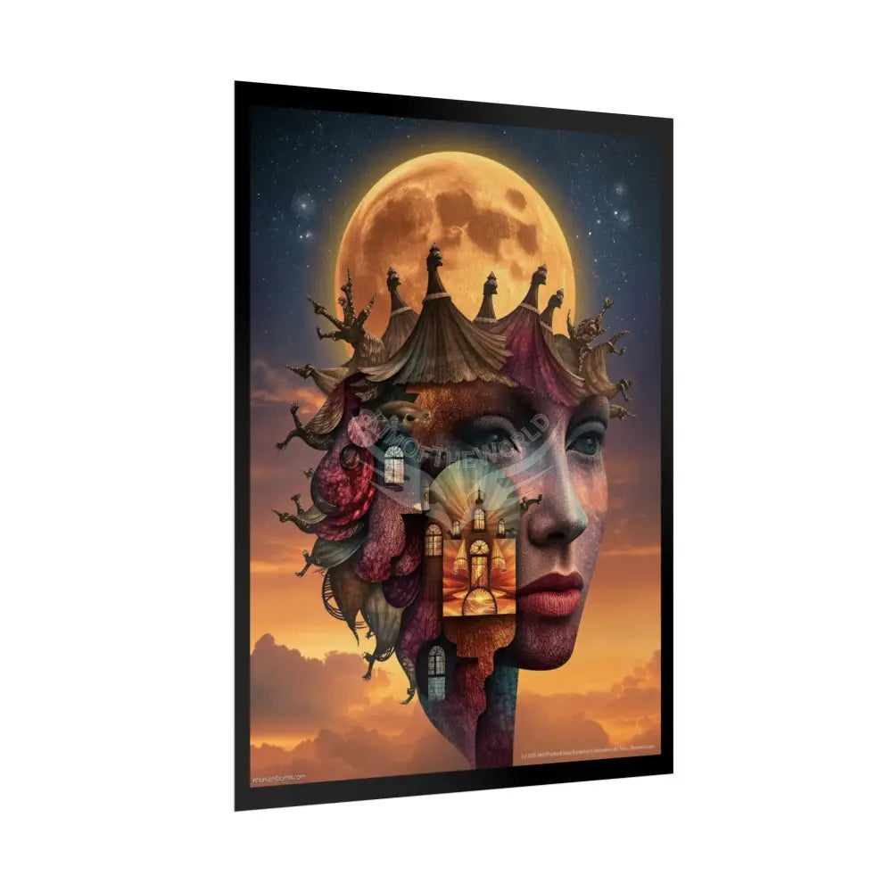 Trippy 3D Double Exposure Floral Gothic Moon is in her Soul Scene - Rolled Poster Poster