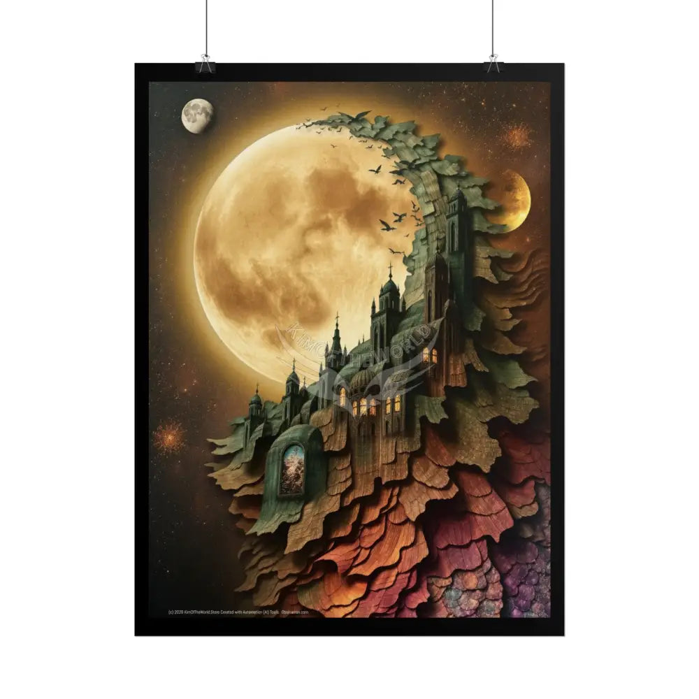 Trippy 3D Double Exposure Floral Gothic Moon is in her Soul Scene - Rolled Poster Poster